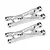 Two silver GPM Racing aluminium rear lower suspension arms for RC cars, shown from an angled perspective against a white background.