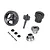 A set of GPM Racing 40CR steel transmission gears and small metal components for RC vehicles against a white background.