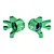 A pair of green anodized aluminium RC front steering hubs by GPM Racing, featuring pre-installed bearings and marked with L and R for orientation.