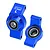Two blue anodized aluminium RC rear hubs from GPM Racing, featuring pre-installed ball bearings and laser-etched markings.