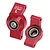 Two red anodized aluminium rear hubs for RC cars by GPM Racing, featuring pre-installed ball bearings and marked with L and R for orientation.
