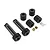 GPM Racing carbon steel differential gear set including two shafts, four gears, two bushings, and five metal pins on a white background.