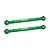 Two green anodized aluminium GPM Racing steering linkage rods with silver metal pivot balls at each end, isolated on a white background.