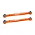 Two orange anodized aluminium GPM Racing front steering linkages with silver metal pivot ball ends, isolated on a white background.