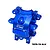 A blue anodized aluminium rear differential housing for RC cars by GPM Racing, featuring multiple mounting points and the GPM Racing logo.