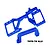 GPM Racing blue anodized aluminium servo mount set for RC vehicles, featuring a main bracket and a separate support brace.