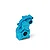 A sky blue anodized aluminium transmission housing part for an RC car, featuring GPM and 7075 branding engraved on the surface.