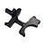 A black anodized aluminium RC car bulkhead component with mounting holes and a curved profile, isolated on a white background.