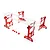 Yeah Racing 1/10 scale aluminium setup system in red, featuring four adjustable stands and a clear acrylic top plate on a white background.