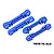 Four blue anodized aluminium suspension mounts from GPM Racing, labeled RF, RR, FF, and FR, isolated on a white background.