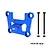 A blue anodized aluminium rear bulkhead mount for RC cars by GPM Racing, shown with two long black screws and two nuts on a white background.