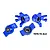Four blue anodized aluminium RC car steering and rear hubs by GPM Racing, featuring pre-installed bearings and marked with L and R indicators.