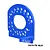 A blue anodized aluminium GPM Racing motor mount with lettered adjustment holes on a white background.
