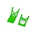 A pair of bright green Traxxas RC skid plates, one flat and one braced, isolated on a white background.