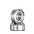 A close-up studio shot of two small metal shielded ball bearings stacked on top of each other against a plain white background.