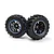 Two BlackZon Spryte RC monster truck wheels with black rubber tyres and black rims featuring blue accent rings, set against a white background.