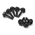 A set of eight black flanged socket head screws with coarse threads arranged on a white background.