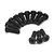 A collection of black pan head screws with Phillips drive heads arranged on a white background.