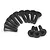 A collection of black metal flange head screws with a cross-head drive, arranged on a white background.
