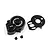 Yeah Racing black aluminium motor plate and gear cover set for RC cars, including two small mounting screws.