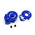 A dark blue anodized aluminium motor plate and gear cover set by Yeah Racing, including two small black mounting screws on a white background.