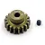 A bronze-coloured Yeah Racing 18T 0.8Mod pinion gear with a small black grub screw on a white background.
