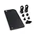 A set of black aluminium RC servo mounts and hardware including a flat plate, two upright mounts with YR logo, nuts, and screws on a white background.