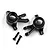 Two black aluminium RC front steering hubs with two matching black screws on a white background.