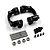 A set of black aluminium C-hub carriers by Yeah Racing, including four metal pins, four small ball bearings, and eight black screws on a white background.