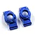 A pair of dark blue anodized aluminium rear hubs for RC cars by Yeah Racing, shown from a top-down perspective on a white background.