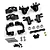 A set of black anodized aluminium RC car suspension and steering parts by Yeah Racing, including hubs, knuckles, bearings, screws, and pins.