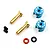 A set of Yeah Racing 4mm bullet plugs with blue aluminium grips, including gold-plated connectors, grub screws, and O-rings.
