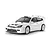 A studio shot of a white Tamiya 1/10 scale 2003 Ford Focus RS RC rally car model on a white background.