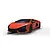 A studio shot of a red Scalextric 1/32 scale Lamborghini Revuelto slot car on a white background with tire marks.