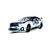 Scalextric 1/32 scale BMW 330E NGTC slot car featuring Laser Tools livery, white and blue paint scheme, and black racing wheels on a track section.