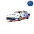 Scalextric 1/32 scale Holden VL Commodore slot car in white, blue, and red Mobil livery with number 3 on the side.