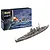 Revell 1/1200 scale Gneisenau battleship plastic model kit box and assembled grey model ship on a white background.