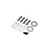Kyosho brake disc set including two circular metal discs, four metal brake pads, four friction pads, and four small black screws on a white background.