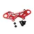A red anodized aluminium bumper plate brace for RC cars by Yeah Racing, including four black screws and two small washers.