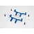 Two blue anodized aluminium RC body post mounts with four small black screws on a white background.