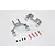 GPM Racing silver aluminium front and rear body mounts with magnetic posts, four red body clips, and four small black screws on a white background.