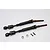 Two black and brown steel CVD driveshafts for RC cars, with two small nuts and two grub screws on a white background.