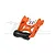 An orange anodized aluminium RC wheelie bar with a black rubber roller and included mounting screws, set against a white background.