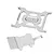 Two silver GPM Racing aluminium RC parts, a flat mounting plate and a shaped bracket, isolated on a white background.