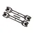 Two black plastic Traxxas body mount latch bars with integrated clips and a set of small black mounting screws on a white background.