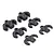 A set of six small carbon fibre shim plates for RC car body mounts, arranged on a white background.