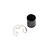 A black cylindrical motor shaft spacer and a silver E-clip on a white background.