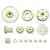 A collection of various off-white plastic RC car gears and small components arranged on a white background.