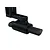 A black 1/10 scale RC muffler with an adjustable mounting bracket against a white background.