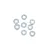 Eight small silver metal flat washers arranged on a plain white background.